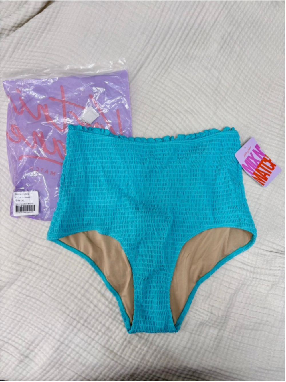 Women's Kortni Jeane Teal Smocked High-Waist Bikini Bottom XL